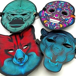 Luxtrada- NWT Carnival Festival Sound & Motion Activated LED (4) Masks Light Up